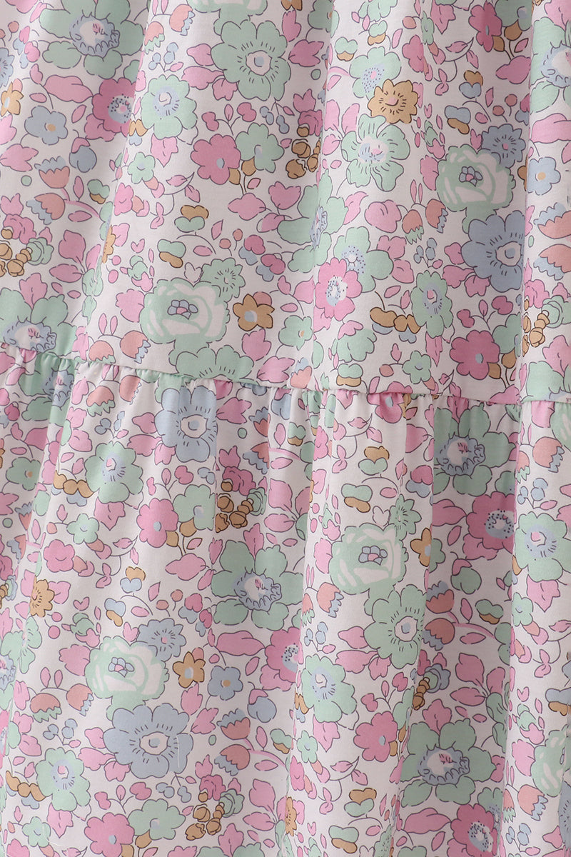 Mint pink floral print tiered dress, perfect for matching mom and daughter.