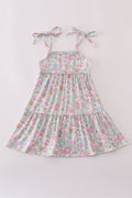 Mint pink floral print tiered dress, perfect for matching mom and daughter.