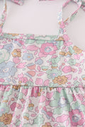 Mint pink floral print tiered dress, perfect for matching mom and daughter.