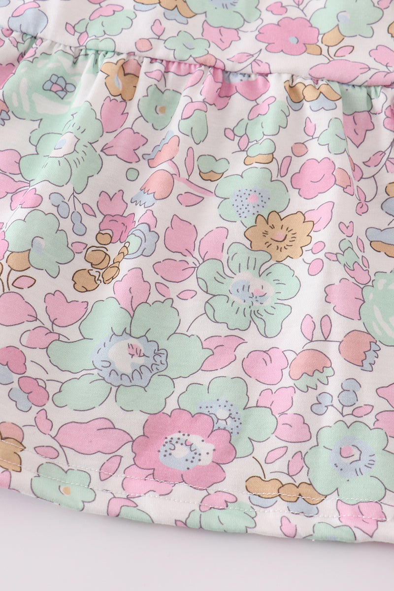 Mint pink floral print tiered dress, perfect for matching mom and daughter.