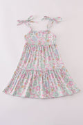 Mint pink floral print tiered dress, perfect for matching mom and daughter.