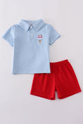 Blue ice cream embroidery set: cozy kids' outfit with playful ice cream design.