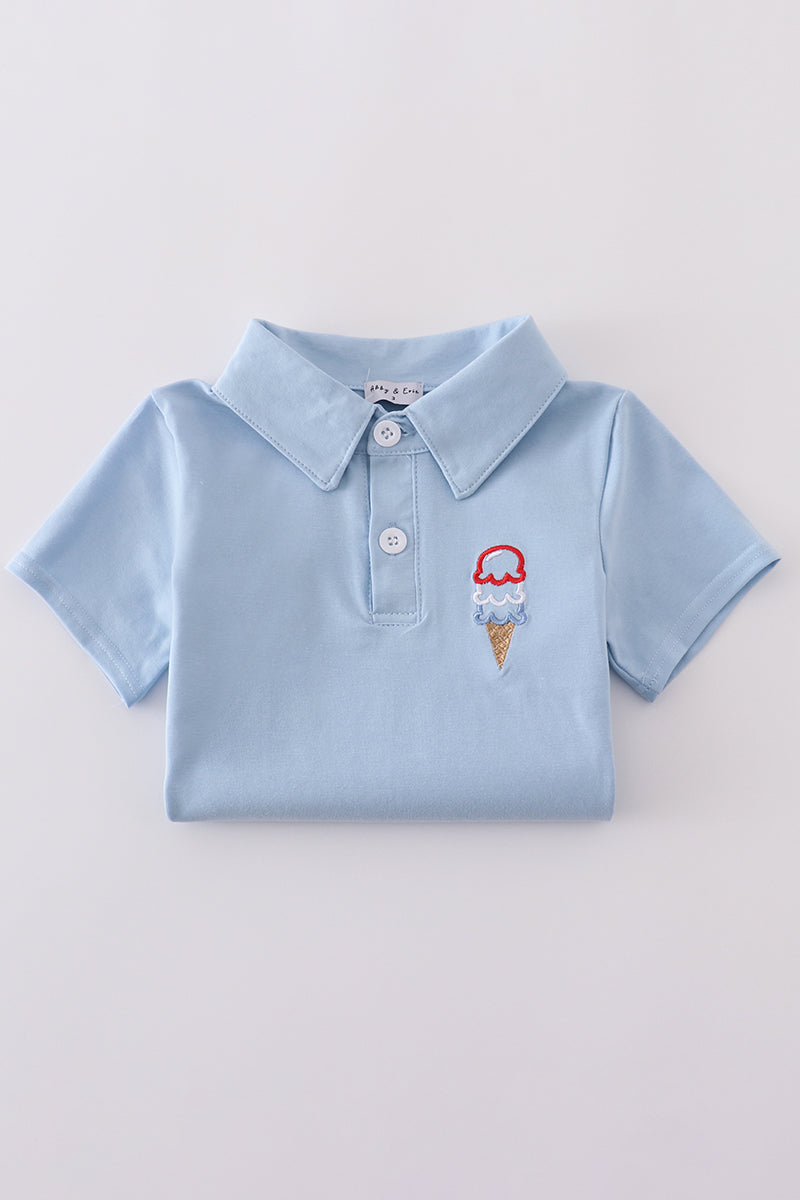 Blue ice cream embroidery set: cozy kids' outfit with playful ice cream design.