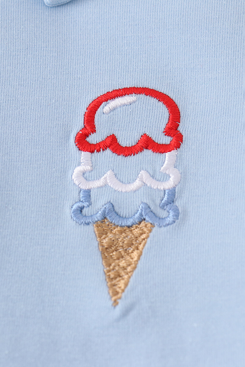 Blue ice cream embroidery set: cozy kids' outfit with playful ice cream design.
