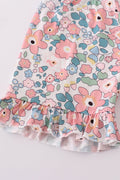 Pink summer floral print set featuring a breezy top and matching shorts.