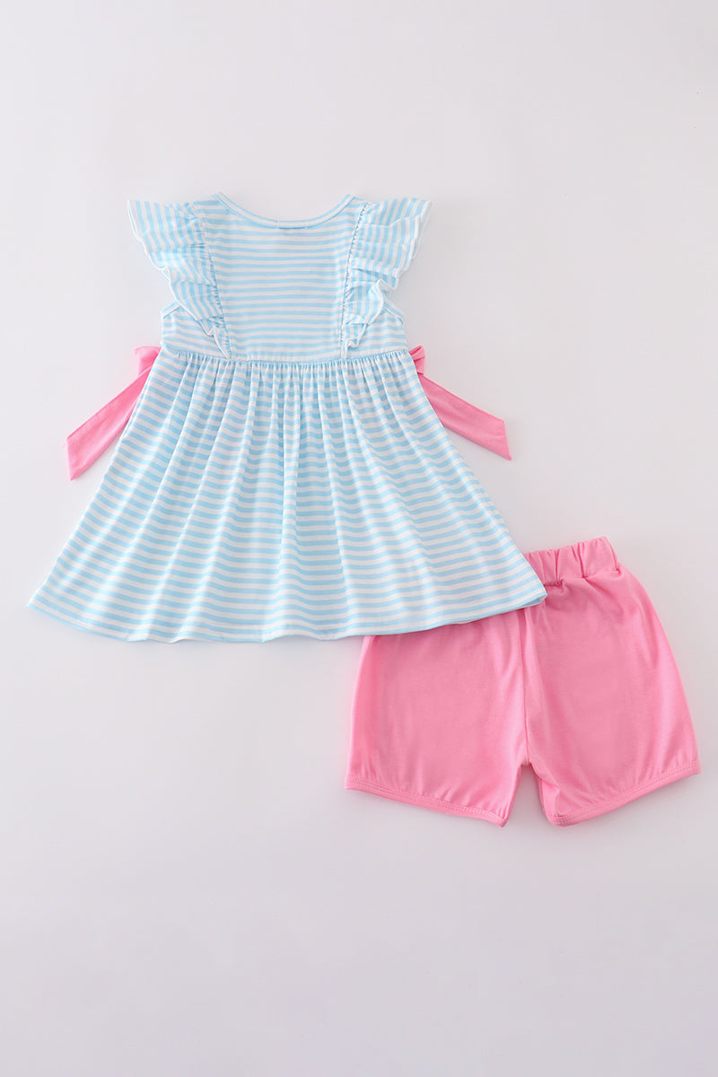 Blue stripe go fishing applique set with playful fish design, perfect for summer fun.
