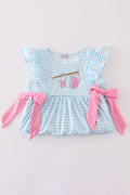 Blue stripe go fishing applique set with playful fish design, perfect for summer fun.