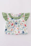 Green garden rose set: vibrant floral top and shorts for playful summer days.