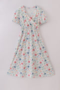 Green garden rose mom dress with vibrant floral pattern, perfect for spring outings.
