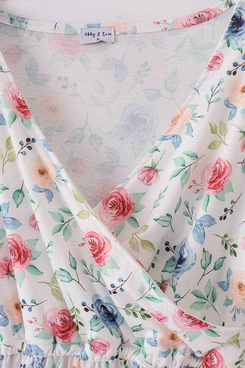 Green garden rose mom dress with vibrant floral pattern, perfect for spring outings.
