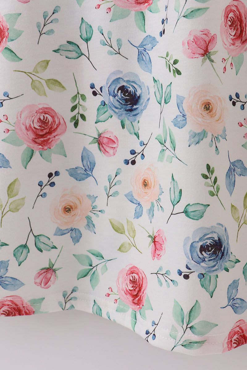 Green garden rose mom dress with vibrant floral pattern, perfect for spring outings.