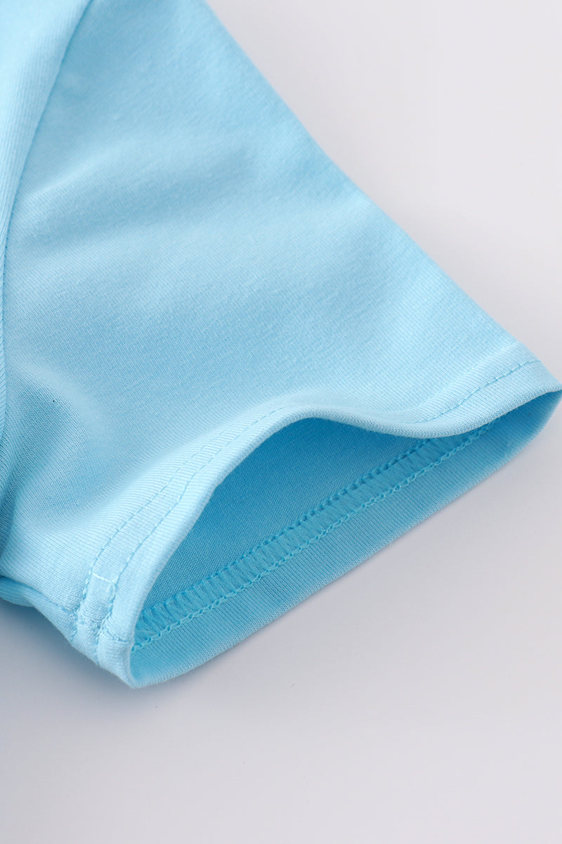 Blue farm-themed set with chicken embroidery, perfect for playful, everyday wear.