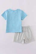 Blue farm-themed set with chicken embroidery, perfect for playful, everyday wear.