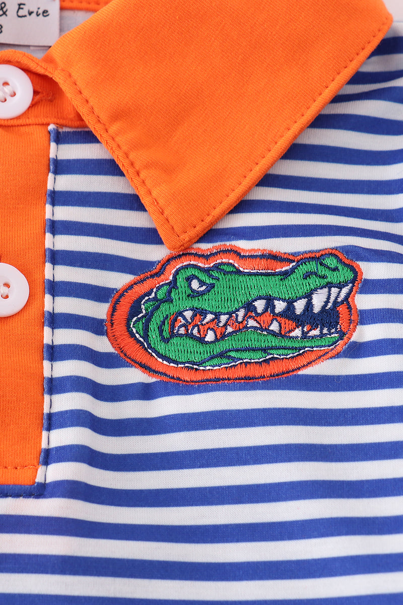 Blue striped button-down shirt with Florida Gators embroidery, perfect for kids' game day.
