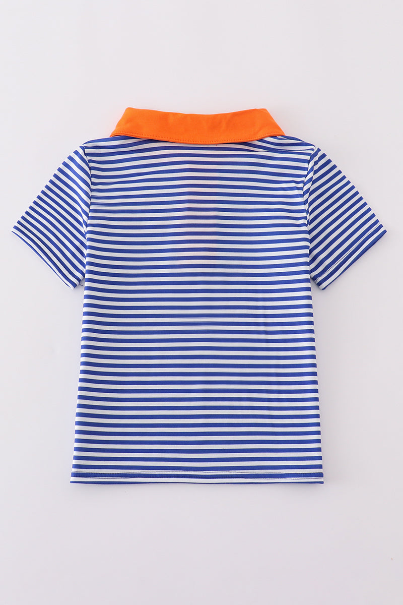 Blue striped button-down shirt with Florida Gators embroidery, perfect for kids' game day.