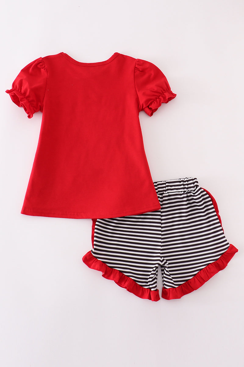 Red Georgia "Go Dawgs" embroidered kids' shirt with playful sports-themed design.
