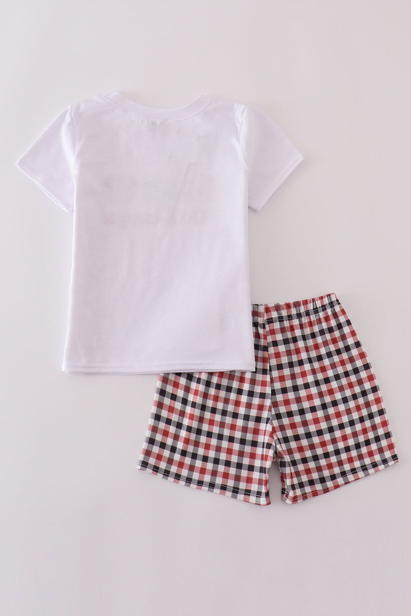 White toddler outfit with "Go Dawgs" embroidery and playful Georgia-themed design.