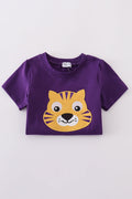 Purple gold LSU applique set: cozy purple sweatshirt and matching joggers with LSU logo.