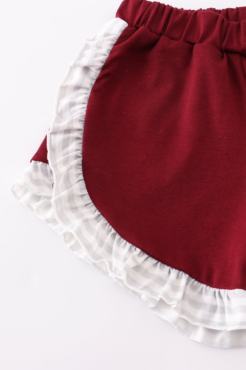 Maroon Mississippi applique stripe set with cozy long sleeves and playful stripes.