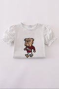 Maroon Mississippi applique stripe set with cozy long sleeves and playful stripes.