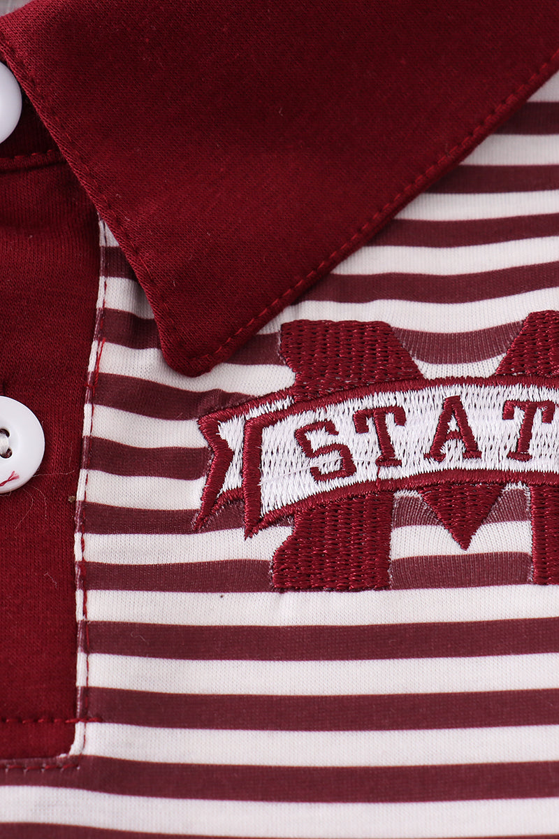 Maroon tennis set with "Mississippi" embroidery, perfect for playful adventures.