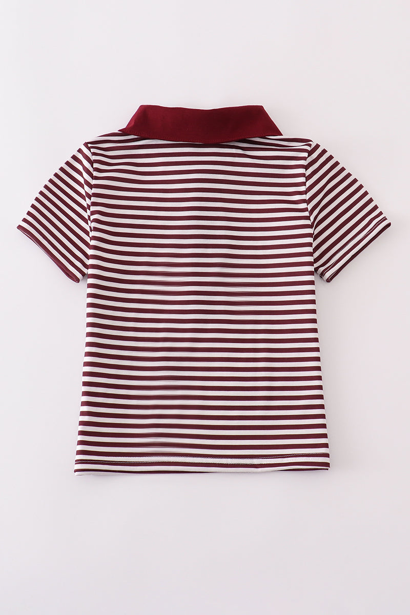 Maroon button-down shirt with Mississippi embroidery, perfect for playful adventures.