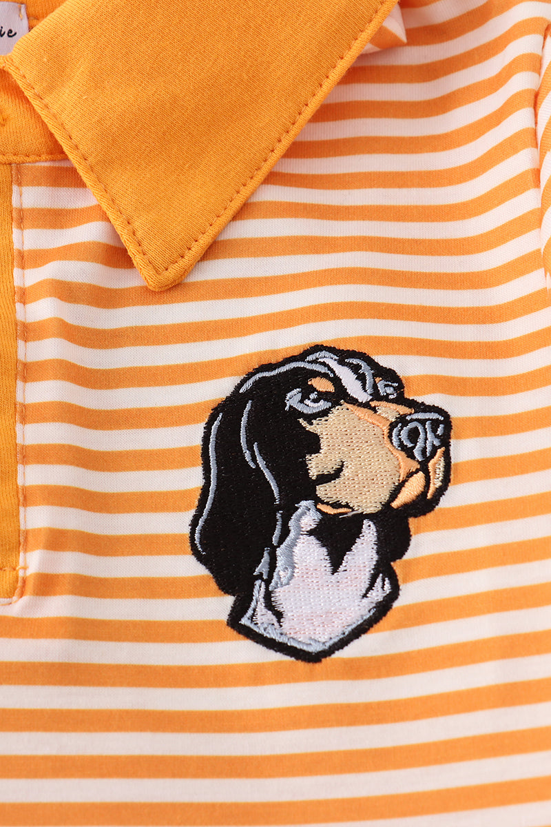 Children's orange shirt with "Tennessee" applique and white stripes, perfect for casual outings.