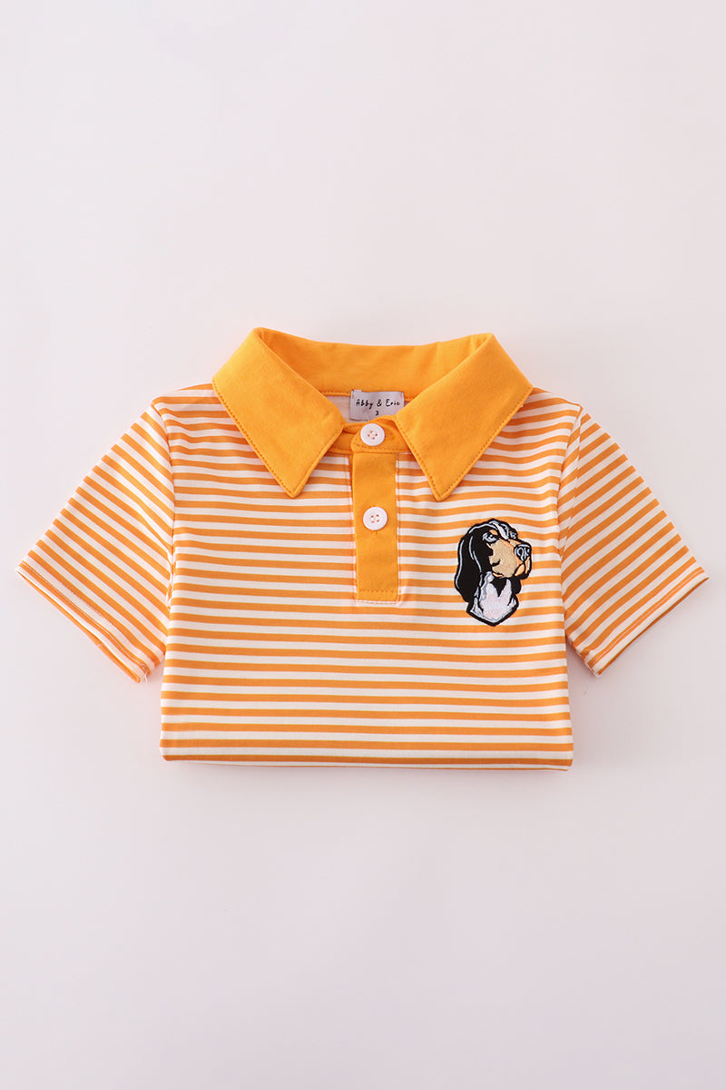 Children's orange shirt with "Tennessee" applique and white stripes, perfect for casual outings.