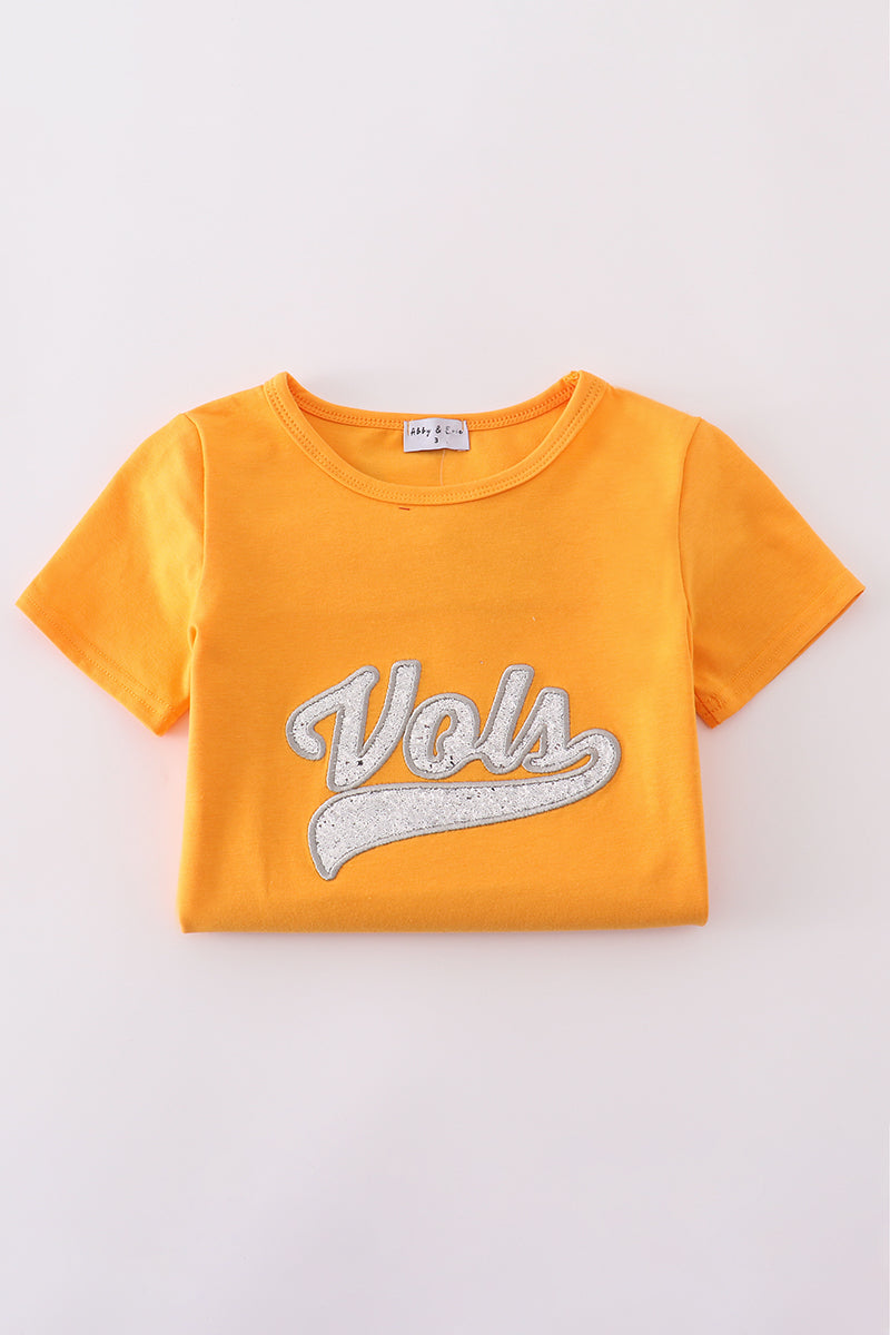Orange Tennessee Volunteers glitter dress for kids, featuring a sparkly, playful design.
