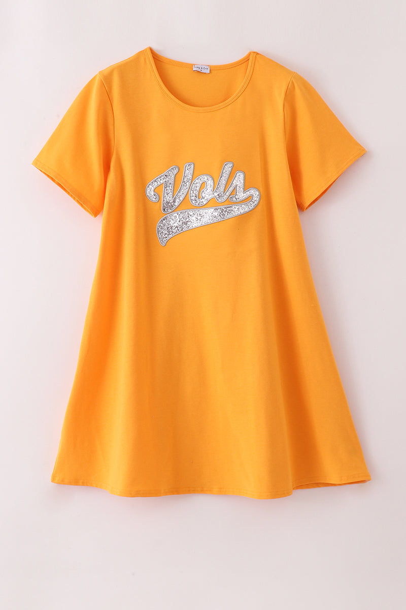 Orange Tennessee Volunteers glitter dress for kids, featuring a sparkly, playful design.
