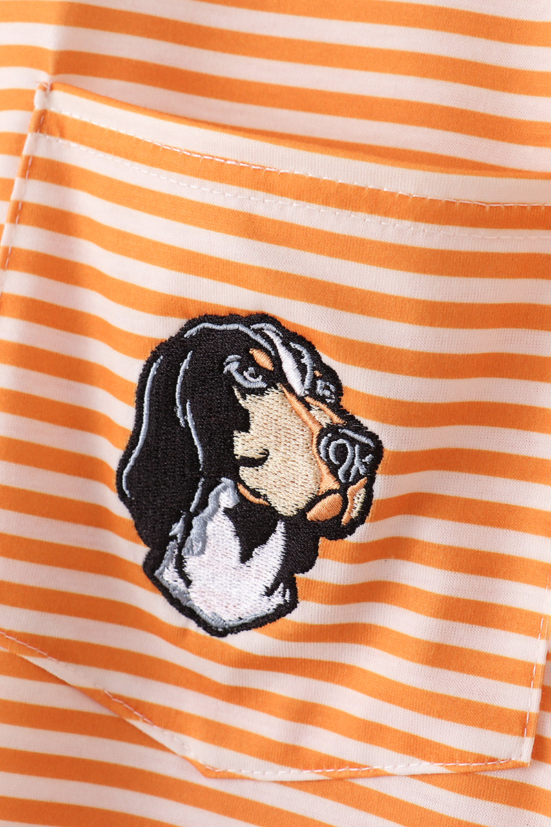Children's orange shirt with "Tennessee" applique and white stripes, perfect for casual outings.