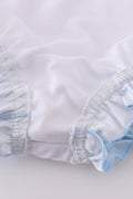 Blue classic lattice rash guard swimsuit with long sleeves, perfect for sunny playdays.
