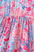 Matching Pink Paradise Reef print mom&me dresses with vibrant coral and ocean patterns.