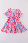 Matching Pink Paradise Reef print mom&me dresses with vibrant coral and ocean patterns.