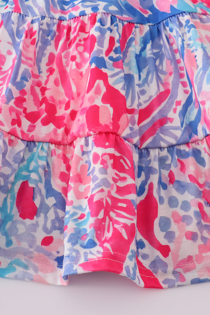 Matching Pink Paradise Reef print mom&me dresses with vibrant coral and ocean patterns.
