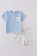 Blue classic lattice charm shorts set featuring a playful checkered pattern, perfect for summer fun.