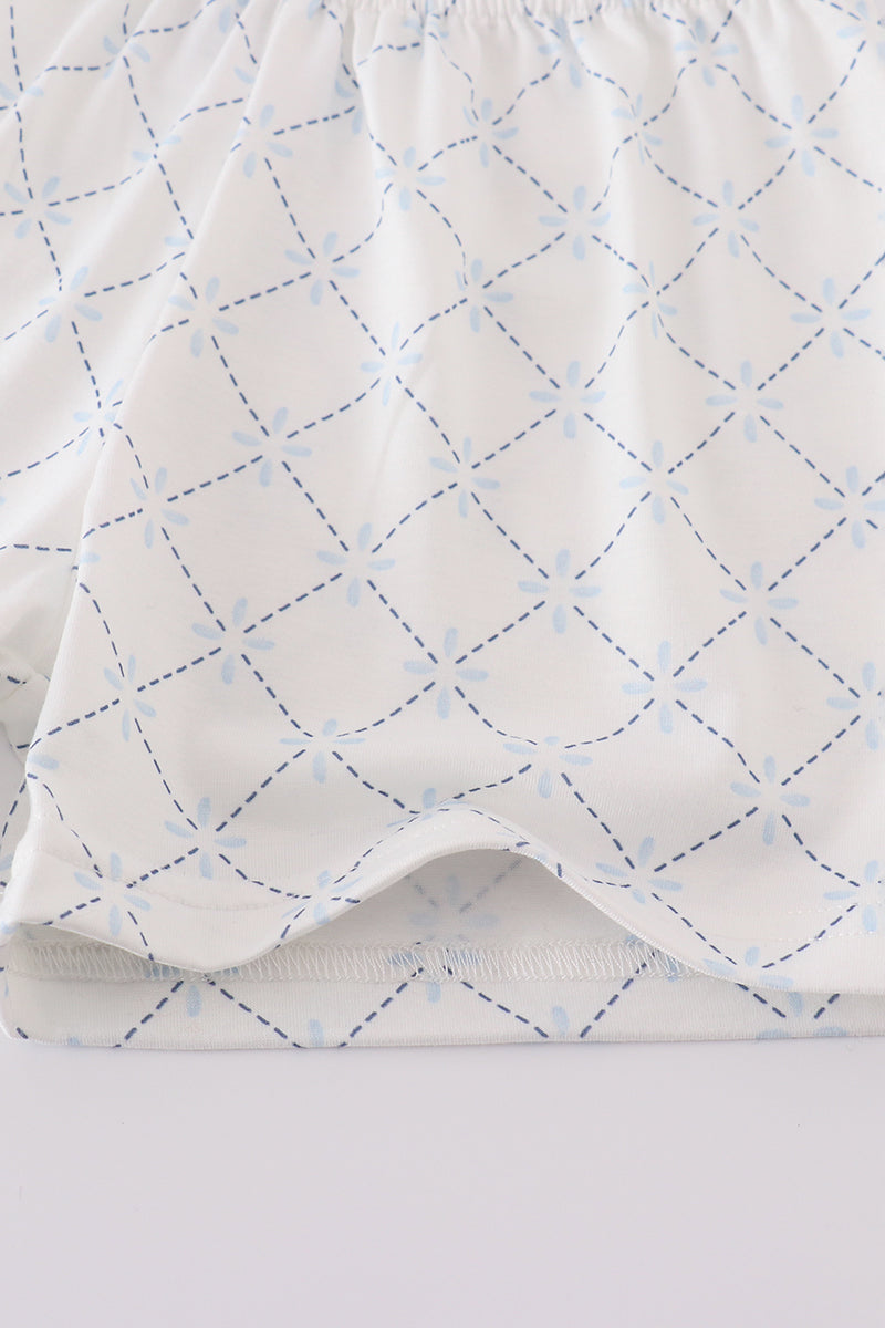 Blue classic lattice charm shorts set featuring a playful checkered pattern, perfect for summer fun.