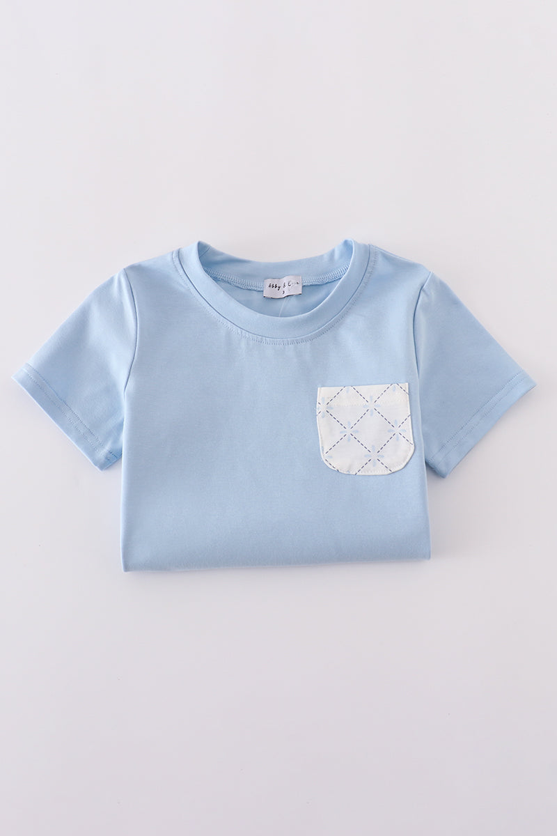 Blue classic lattice charm shorts set featuring a playful checkered pattern, perfect for summer fun.