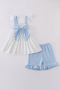 A charming blue bow lattice dress set perfect for playful outings.