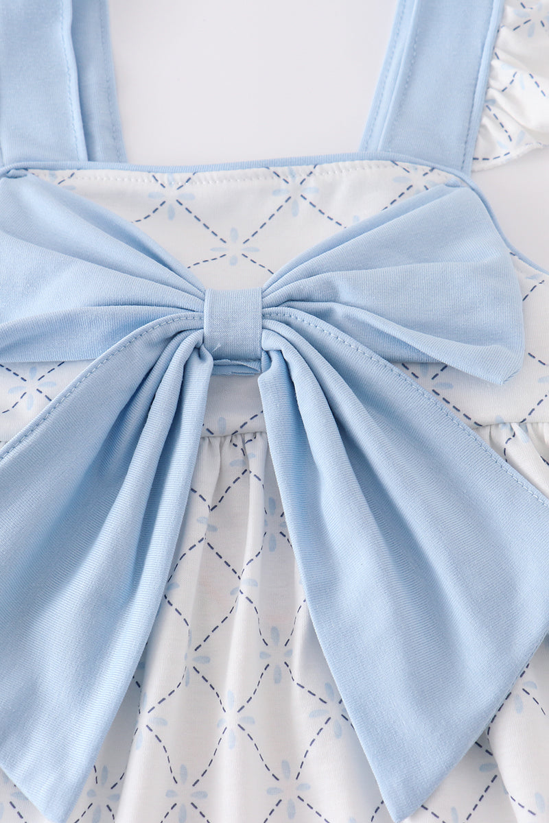 A charming blue bow lattice dress set perfect for playful outings.
