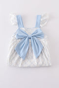 A charming blue bow lattice dress set perfect for playful outings.