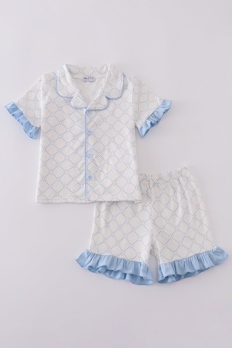Cozy blue pajamas set with a classic lattice pattern for kids.