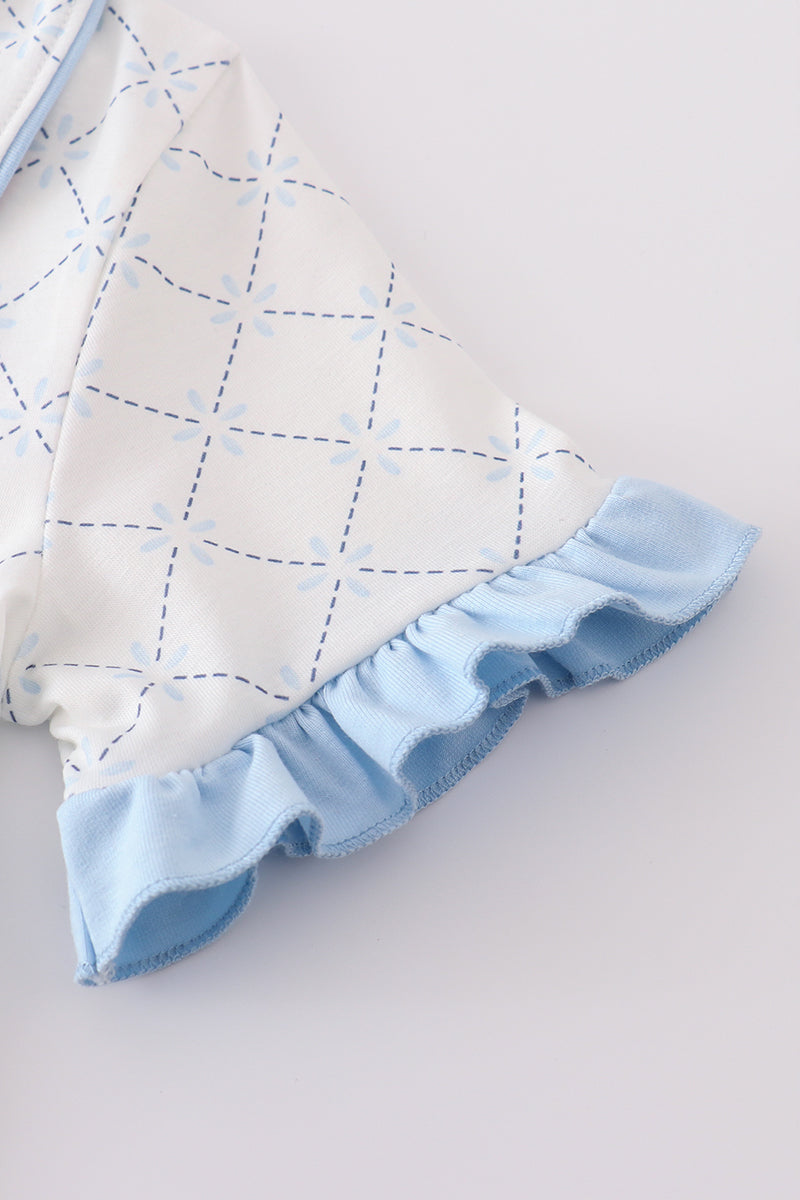 Cozy blue pajamas set with a classic lattice pattern for kids.