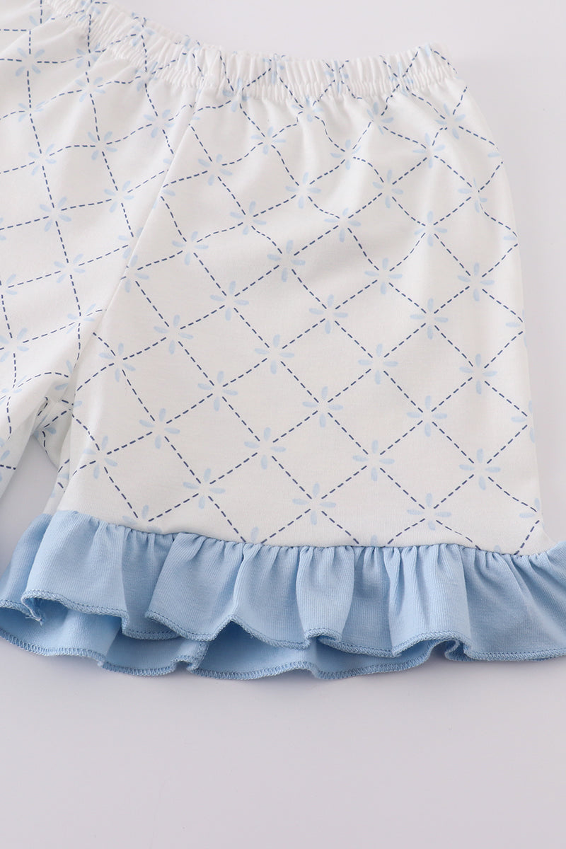 Cozy blue pajamas set with a classic lattice pattern for kids.