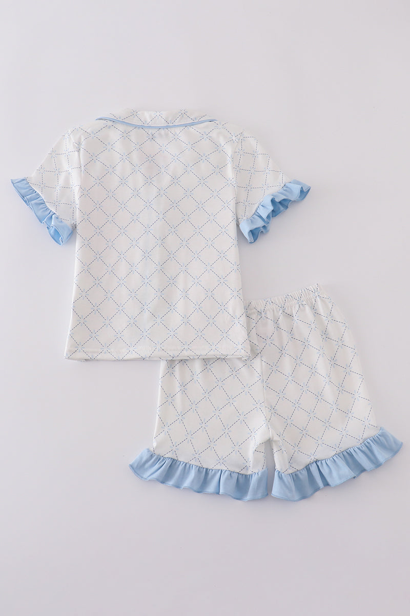 Cozy blue pajamas set with a classic lattice pattern for kids.