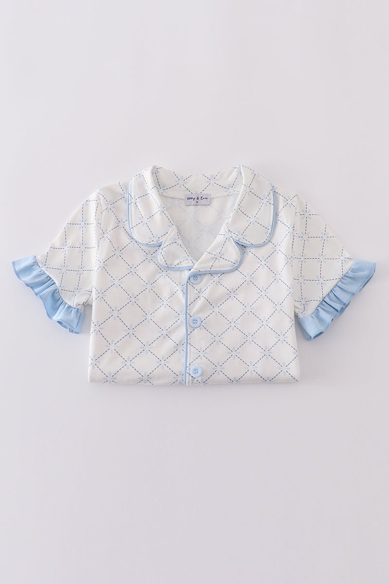 Cozy blue pajamas set with a classic lattice pattern for kids.