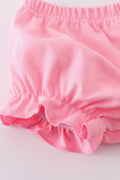 Pink leopard bloomer set with ruffled edges, perfect for playful outings.