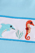 Blue marine creature embroidery set with playful sea animals, perfect for kids.