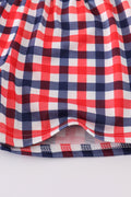 Blue gingham shorts set with adorable puppy applique, perfect for playful days.