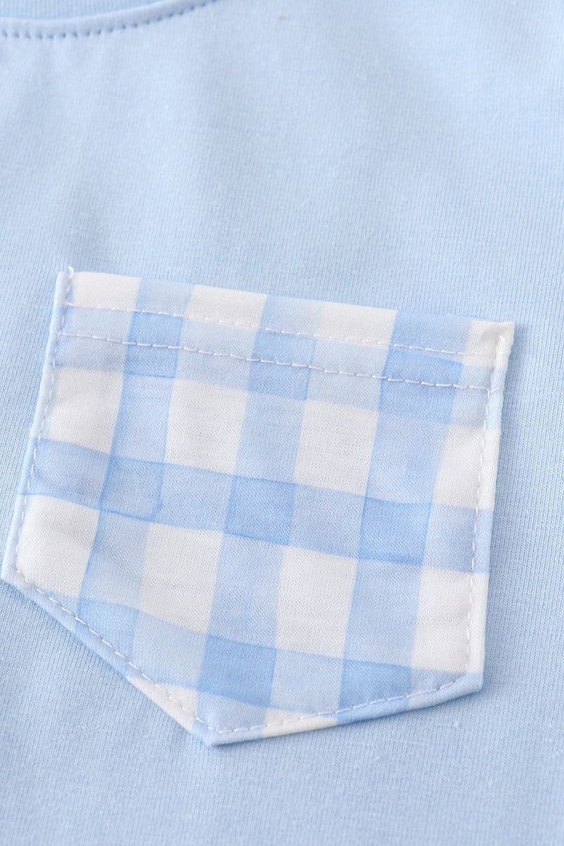 Blue gingham shorts set with playful pattern, perfect for sunny adventures.
